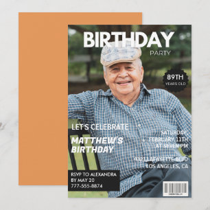 Invitación Portada de revista moderna para él Foto cumpleaños
