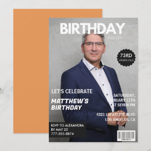 Invitación Portada de revista moderna para él Foto cumpleaños