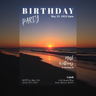 Invitación Portada de Revista Playa de Atardecer Cumpleaños