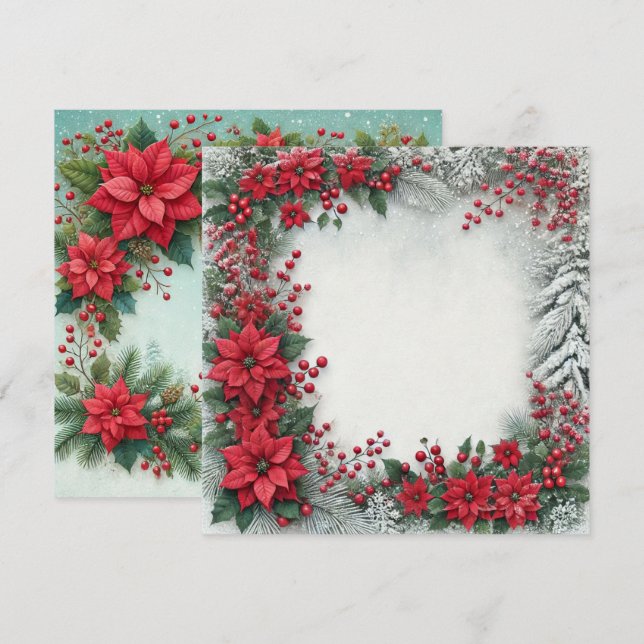 Invitación Portafolios de marco de poinsettia de nieve imprim (Anverso / Reverso)