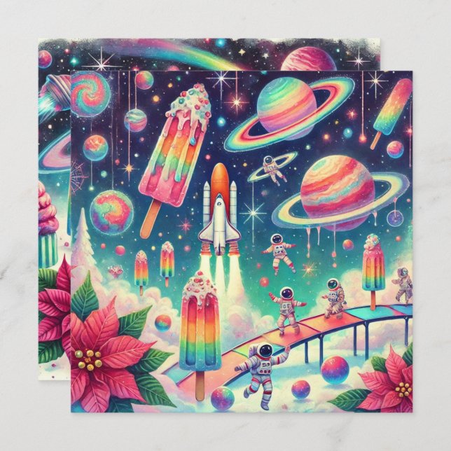 Invitación Portafolios de Poinsettia Cosmica Imprimible (Anverso / Reverso)