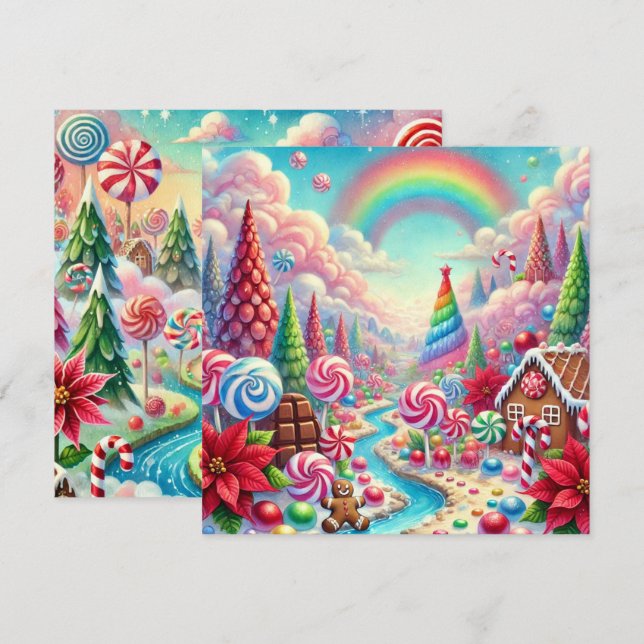 Invitación Portafolios de Poinsettia de Candyland (Anverso / Reverso)