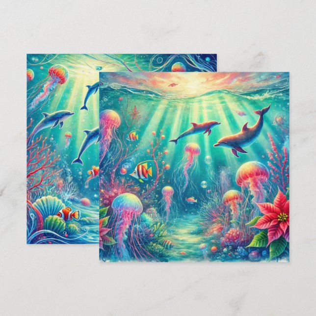 Invitación Portafolios de Poinsettia del océano (Anverso / Reverso)