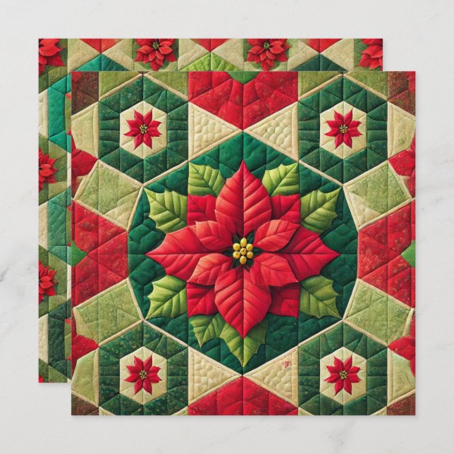 Invitación Portafolios Hexagon Imprimible Poinsettia Scrapboo (Anverso / Reverso)