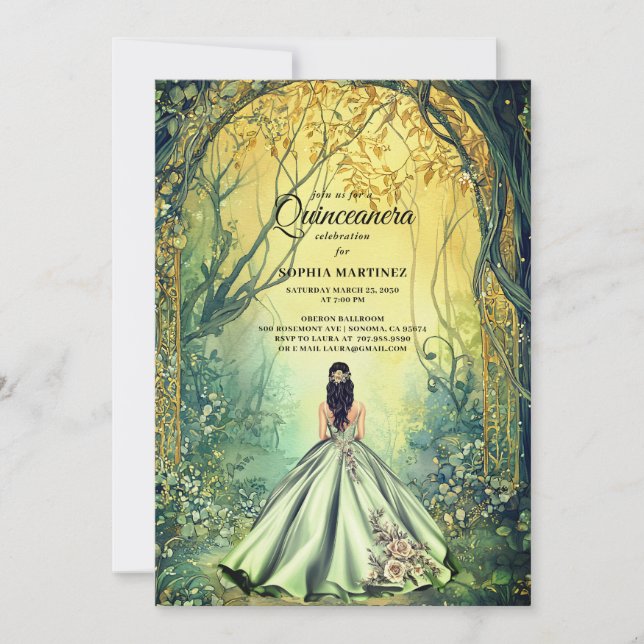 Invitación Portal forestal encantado de Quinceanera (Anverso)