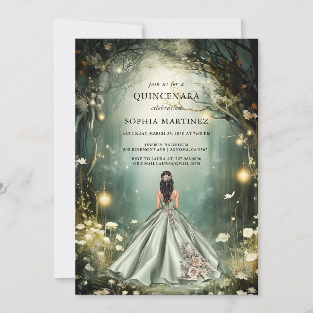 Invitación Portal forestal encantado de Quinceanera (Anverso)