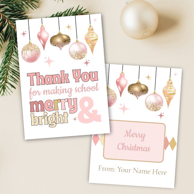 Invitación Portatarjetas de agradecimiento de Navidad en oro  (pink and gold retro teacher appreciation gift card holders for christmas holiday gift giving ideas)
