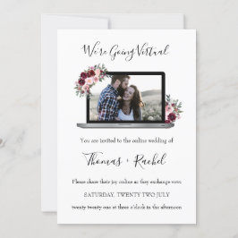 Invitación portátil boda virtual follaje de flor burgundy