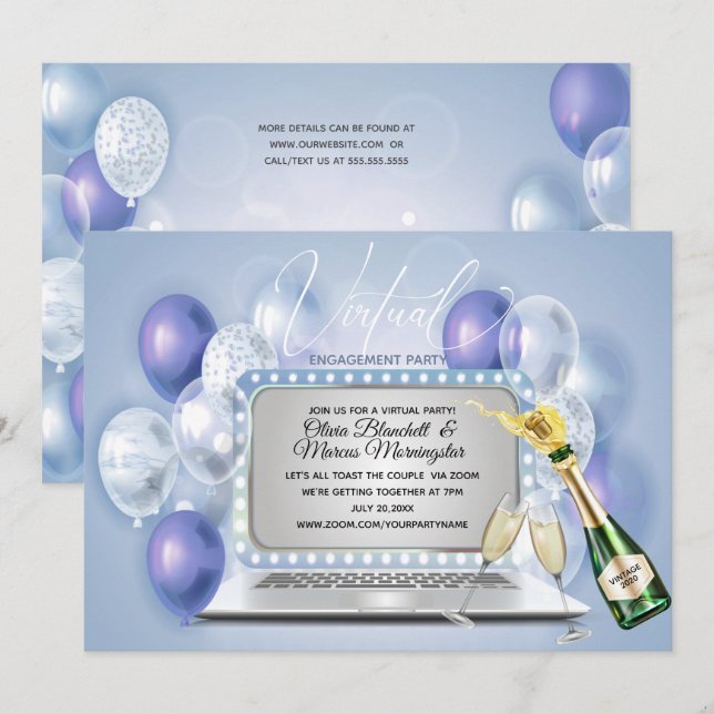 Invitación Portátil de celebración de compromiso virtual Dust (Anverso / Reverso)