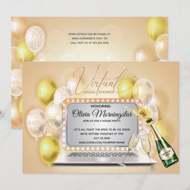 Invitación Portátil de celebración de la ducha de novia virtu (Anverso / Reverso)