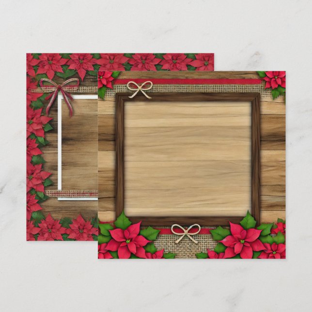 Invitación Portátil De Marco De Poinsettia De Madera Rústica  (Anverso / Reverso)