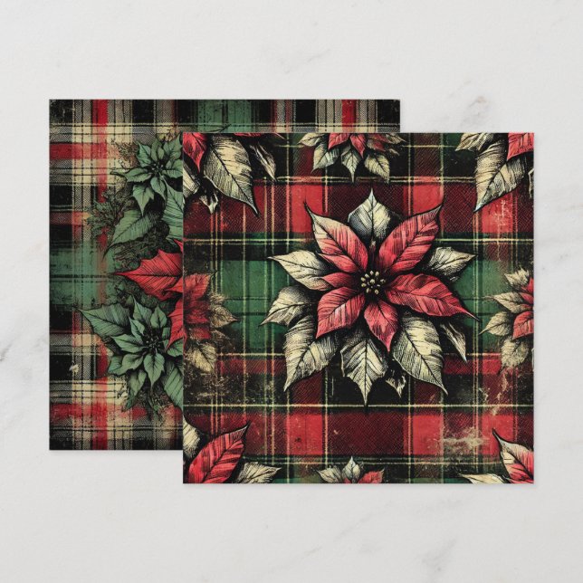 Invitación Portátil De Tela Imprimible Grungy Poinsettia (Anverso / Reverso)