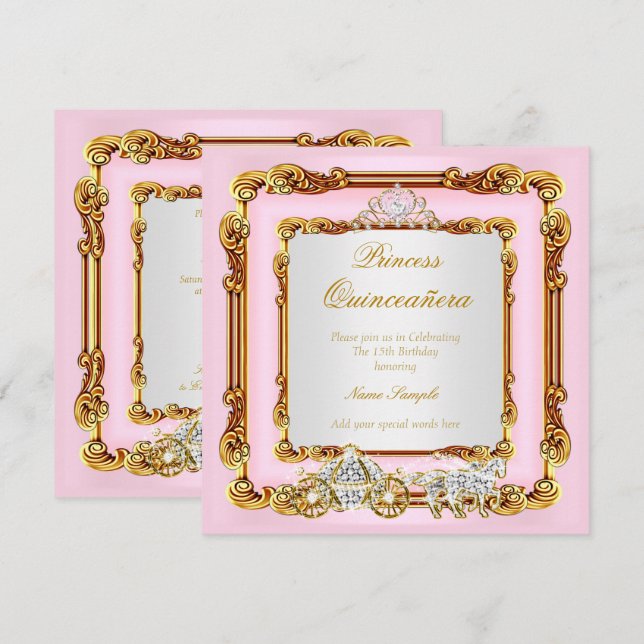 Invitación Porte mágico Quinceanera de oro rosa (Anverso / Reverso)