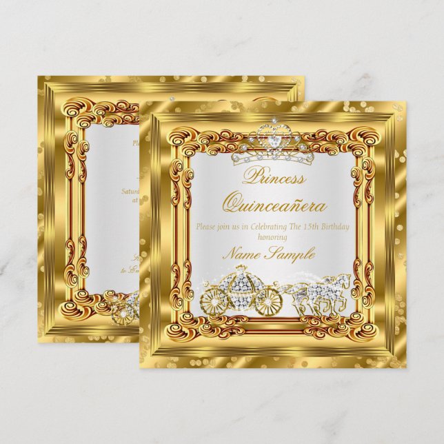 Invitación Porte mágico Quinceanera Gold Diamond Horse (Anverso / Reverso)