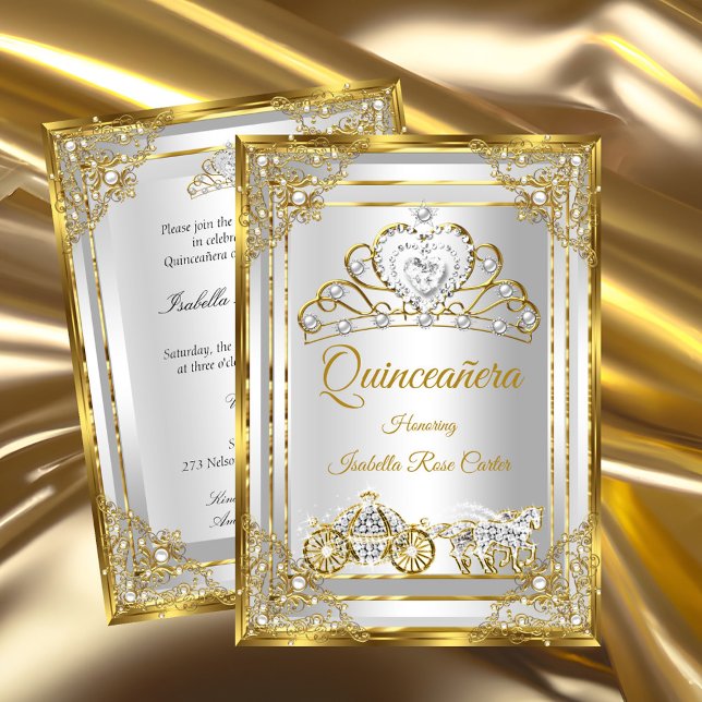 Invitación Porte Pearl Gold White Quinceanera tiara (Subido por el creador)