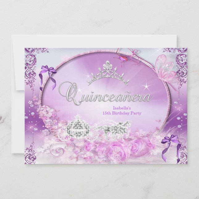 Invitación Porte púrpura mágico de la princesa Quinceanera (Anverso)