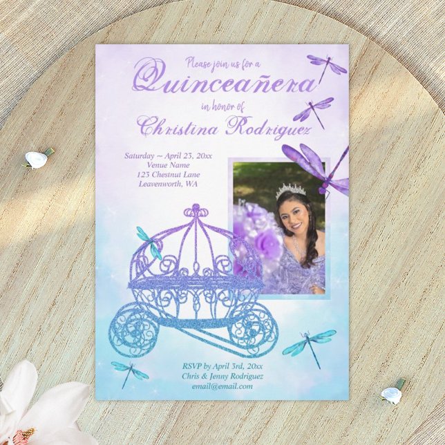 Invitación Porte púrpura y turquesa Quinceañera (light purple and turquoise quinceanera invitations)