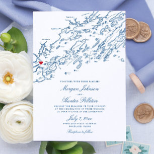 Invitación Portland Maine Casco Bay Elegante Boda de mapa de 