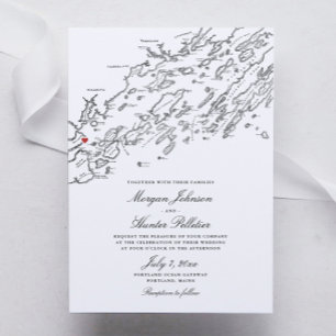 Invitación Portland Maine Elegante Boda de mapas en blanco y