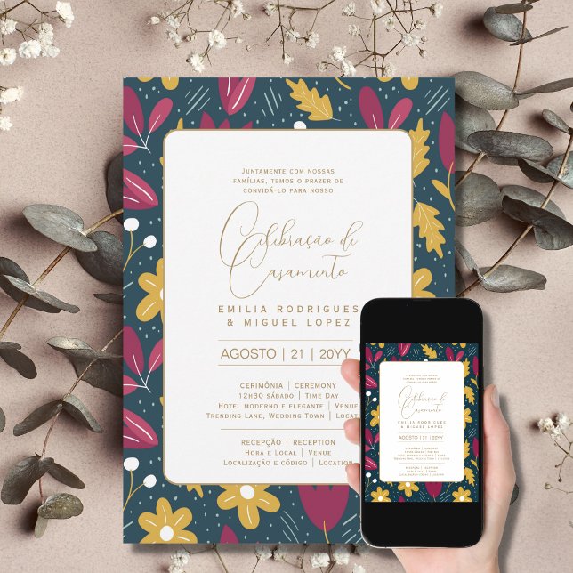 Invitación Portugués |  Boda Flores Folclóricas Rústica (Subido por el creador)