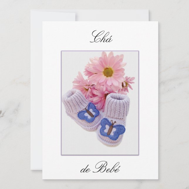 Invitación Portugués: Botinas: Convite Chá de Bebe (Anverso)