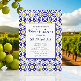 Invitación Portuguese tiles Floral Watercolor Bridal Shower 