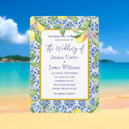 Invitación Portuguese Tiles Lemons Mediterranean Wedding