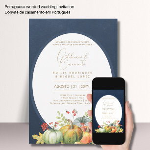 Invitación Portuguso   Casamento Abóboras de Outono Rústica