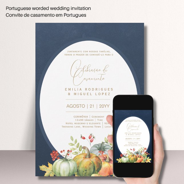 Invitación Portuguso | Casamento Abóboras de Outono Rústica (Subido por el creador)