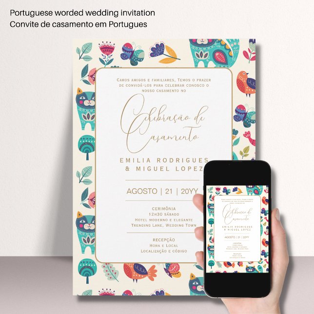 Invitación Portuguso | Casamento Floral Folkart Rústico Inv (Subido por el creador)