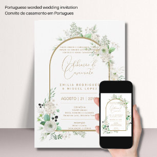 Invitación Portuguso   Casamento Floral White Rosas Brancas