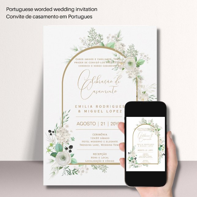 Invitación Portuguso | Casamento Floral White Rosas Brancas (Subido por el creador)