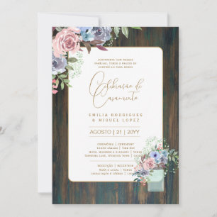 Invitación Portuguso   Casamento Flores Folclóricas Rústica
