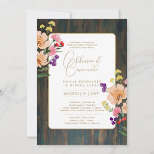 Invitación Portuguso Casamento Flores Folclóricas Rústica