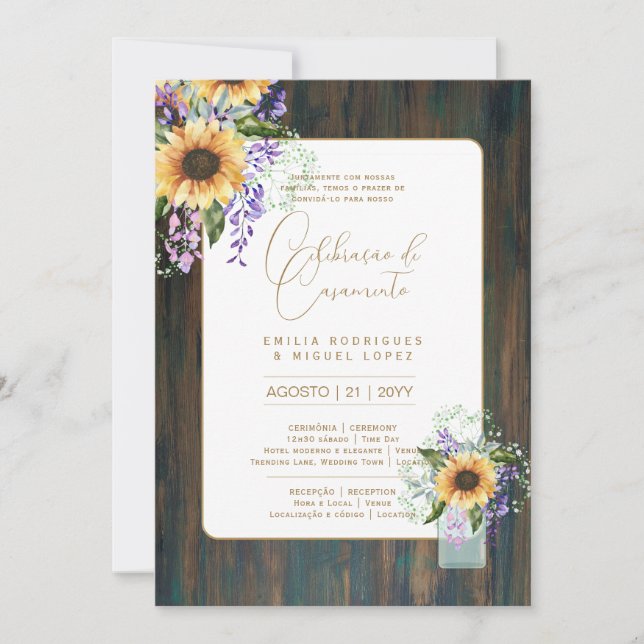 Invitación Portuguso | Casamento Flores Folclóricas Rústica (Anverso)