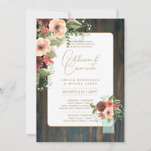 Invitación Portuguso   Casamento Flores Folclóricas Rústica