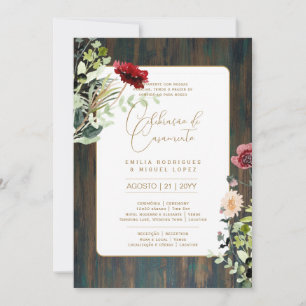 Invitación Portuguso Casamento Flores Folclóricas Rústica
