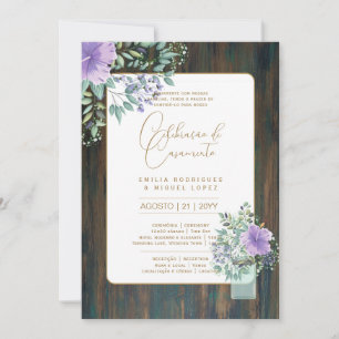 Invitación Portuguso   Casamento Flores Folclóricas Rústica