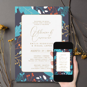Invitación Portuguso   Casamento Flores Folclóricas Rústica