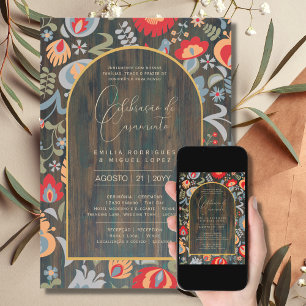 Invitación Portuguso Casamento Flores Folclóricas Rústica