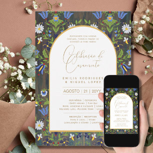 Invitación Portuguso Casamento Flores Folclóricas Rústica