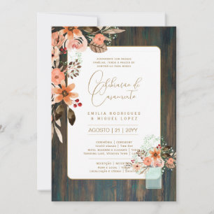 Invitación Portuguso Casamento Flores Folclóricas Rústica