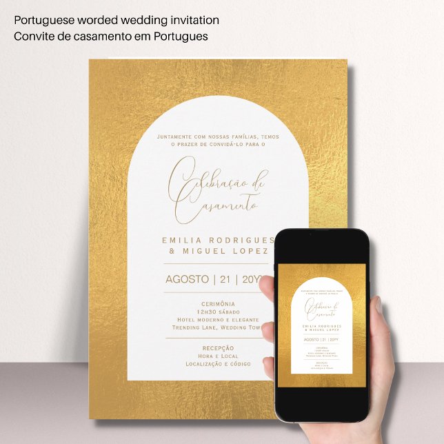 Invitación Portuguso | Casamento Folha de Ouro Falsa Invita (Subido por el creador)