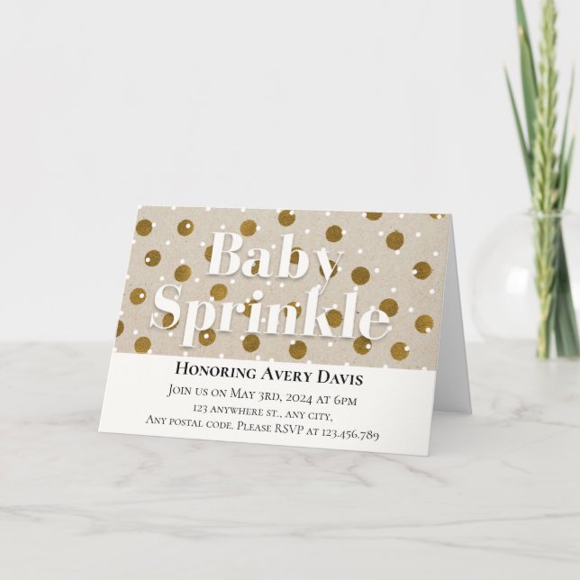 Invitación Pos de polka blanco y beige neutro (Anverso)