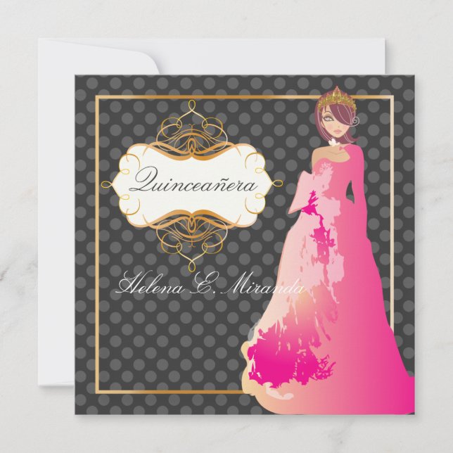 Invitación Pos de princesa/polka de Quinceañera/Quince años (Anverso)