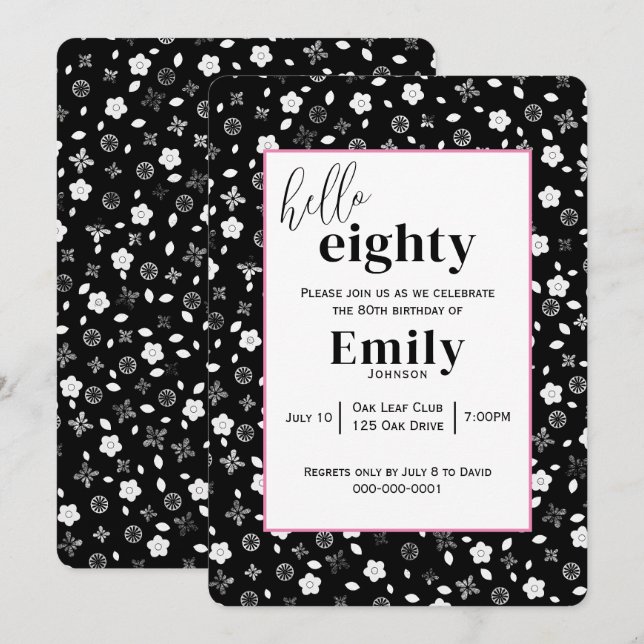 Invitación Posada Blanca y Negra para la fiesta de cumpleaños (Anverso / Reverso)