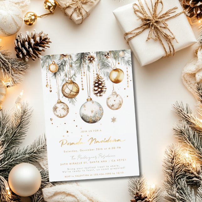 Invitación Posada Navideña Elegante Blanco Oro (Subido por el creador)