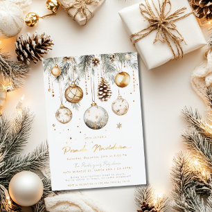 Invitación Posada Navideña Mexicana Elegante Dorado Blanco