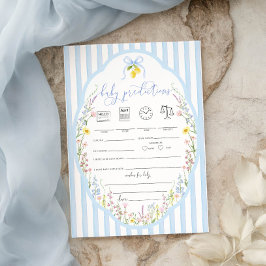 Invitación Posey Wildflowers Blue Bow Baby Predictions Game