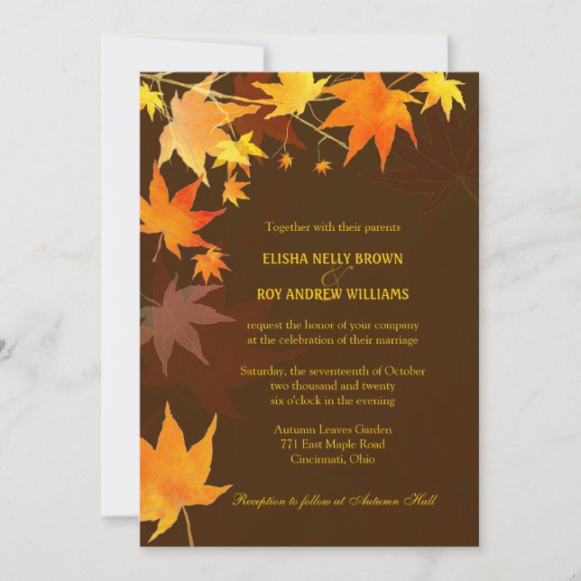 Invitación Posh Autumn Maple Leaves Brown Boda (Anverso)